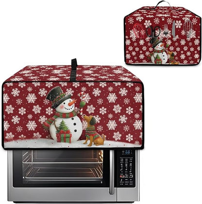 Toaster Oven Dust Cover with Storage Pockets, Protective Decorative Smart Oven Cover for for Kitchen Countertop, S, Snowman Dachshund Dog Snowflake Red Christmas Decor