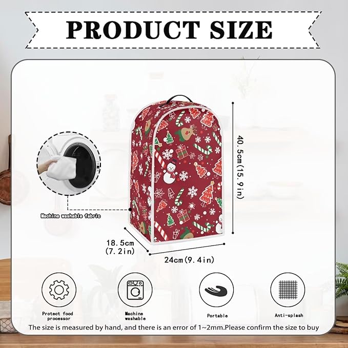 Talayituse Snowman Deer Tree Print Blender Dust Cover, Fingerprint Protection Cover for Stand Mixer or Coffee Machine, Home Kitchen Appliance Covers for Stain Dust Resistant Supplies Christmas Decor