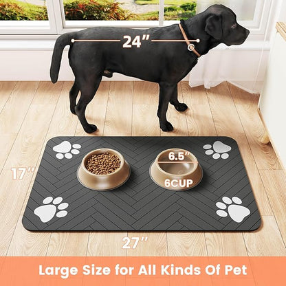 Pet Feeding Mat-Absorbent Pet Placemat for Food and Water Bowl, with Waterproof Rubber Backing, Quick Dry Water Dispenser Mat for Dog and Cat (24"x16", Blue)