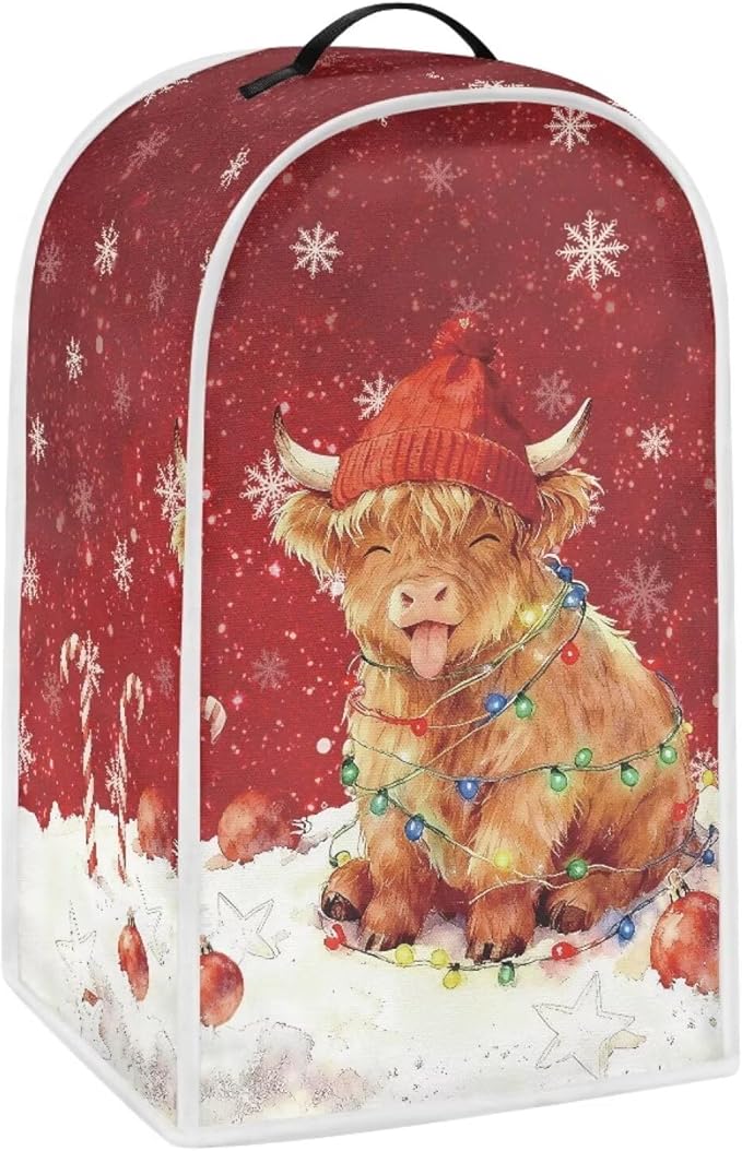 Christmas Blender Cover Dust Cover for Kitchen Highland Cow Food Processor Dust Covers with Handle Easy to Install Protection Covers for Stand Mixer Juice Machine Christmas Decor