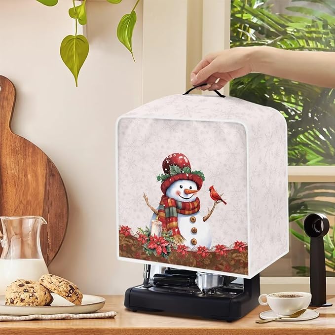 Christmas Coffee Maker Cover, Cute Snowman Cardinal Coffee Dust Protector Washable Foldable