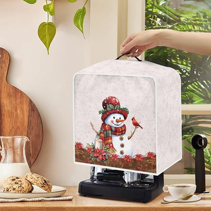 Christmas Coffee Maker Cover, Cute Snowman Cardinal Coffee Dust Protector Washable Foldable