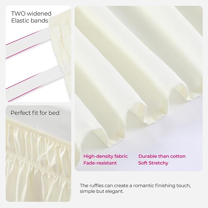 RIMELA Butter Yellow Bed Skirt Twin Size 15 Inch Drop, Elastic Bed Skirting for Bed Base and Frame, Bedding Dust Ruffle Easy to Install, Lightweight Comforter Set with Wrap Around Adjustable Bedskirt