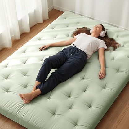 ZonLi Japanese Floor Futon Mattress Full Size 75"x 54", 100% Cotton Cover 2.5'' Thicken Tatami Mattress, Foldable Sleeping Pad, Portable Dormitory Tatami Mat, Roll Up Floor Lounger Bed for Adult