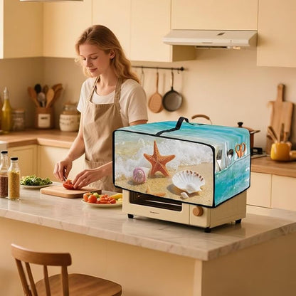 Air Fryer Toaster Oven Dust Cover Countertop Microwave Dust Cover Protector, Compatible with Convection Oven, M, 16.5 x 20.5 x 10 Inches, Beach Starfish Sea Shell