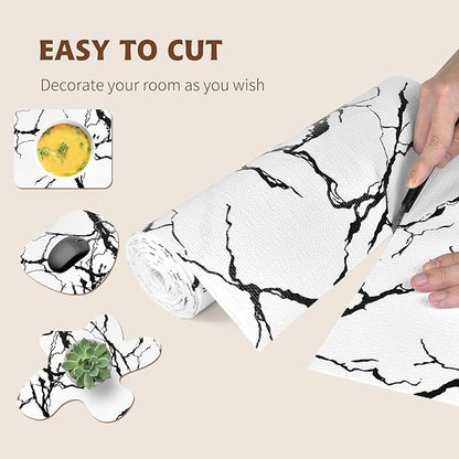 2-Layer Drawer and Shelf Liner for Kitchen Cabinet: 12 in X 20 Ft Non Slip Waterproof Shelf Paper Non Adhesive Refrigerator Liners White/Black Marble Easy Liners for Bathroom with Knife Tape Measure