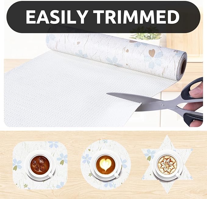 RAY STAR 18X96 Inch Shelf Liner for Kitchen Cabinets, Non-Adhesive Cabinet Liner Washable, PVC Drawer Liner for Dresser Non-Slip Bathroom (Floral)(5 Roll)