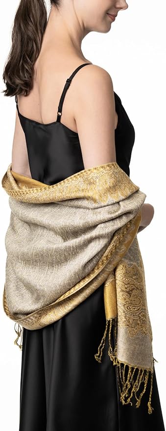 Achillea Big Paisley Pashmina Shawl Wrap for Women – Elegant Scarf for Weddings, Evening Dresses, Festivals & Daily Wear
