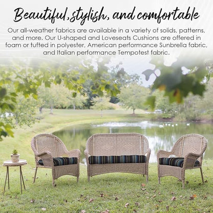 RSH DECOR: Tufted U-Shape Wicker Seat Cushions Set of 2 | 19” x 19” | All-Weather Spun Fabric | Water-Resistant | Outdoor Chair Cushions for Patio Furniture | Classic Pink Stripe