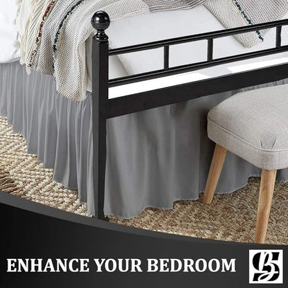 SKY BEDDINGS - King Size Ruffled Bed Skirt with Split Corners - 18 Inch Drop Dust Ruffle Bed Skirt with Platform Three Sided Coverage - 100% Microfiber, Light Grey