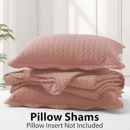 IR Imperial Rooms California King Quilt Bedding Set Size (118"x106") + 2 Pillow Shams (20" x 36"+ 2") - 3 Pcs All Season Reversible Microfiber Coverlet Embossed Quilt Bedspread (Peach/Baby Pink)