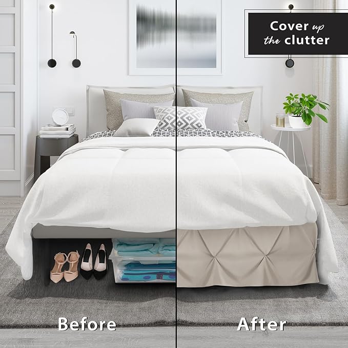 Nestl Linen Bed Skirt Full Size, Pinch Pleat Full Bed Skirt, 14" Inch Drop Full Bedskirt, Hotel Quality Linen Bed Skirts, Premium Microfiber Bedskirt for Full Bed, Linen Full Bed Skirt