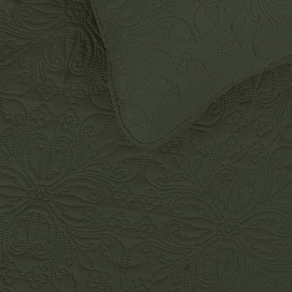 Easy-Going King Size Reversible Quilt Set with 1 Quilt and 2 Pillow Shams, Soft Bed Quilt Cover, Water Resistant Lightweight Microfiber Bedspread, Stain Resistant, Damask-Army Green/Beige
