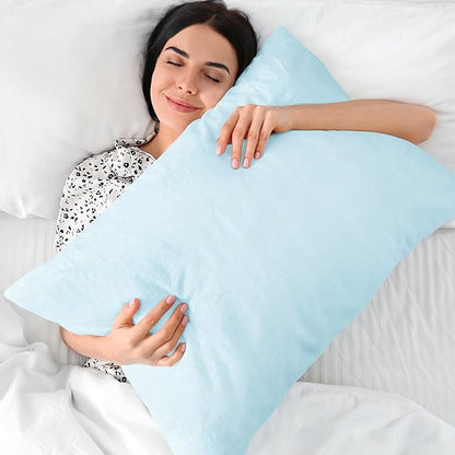 BEDELITE Flannel Pillow Cases Queen Size Set of 2, Super Soft Fleece Pillowcases with Zipper for Bedroom, Sofa, Couch,Luxury Cozy Fuzzy Velvet Pillow Shams for All Seasons(20x30 Inches,Blue)