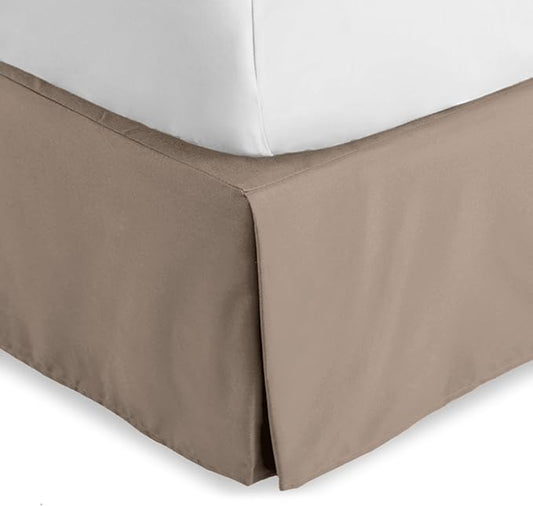 Bare Home Twin XL Bed Skirt - 15-Inch Tailored Drop Easy Fit - Bed Skirt for Twin Extra Long Beds - Center & Corner Pleats (Twin XL, Taupe)