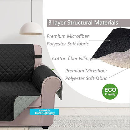 U-NICE HOME Recliner Chair Covers Reversible Chair Cover Pet Covers for Dogs with Elastic Straps Water Resistant Diamond Quilted (23''Recliner Small, Black/Grey)