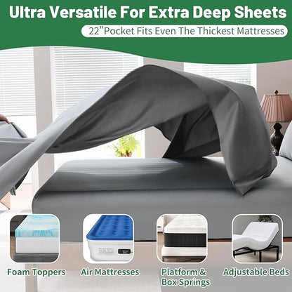 Extra Deep Pocket King Sheets 18-24 Inch 1000 Thread Count 100% Egyptian Cotton Sateen Weave Soft Breathable 4 Pieces（King，Grey）