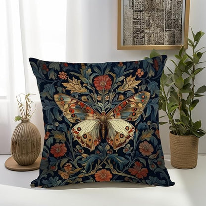 William Morris Abstract Vintage Floral Velvet Butterfly Design Throw Pillow Covers Home Decor, Retro Art Deco Pillowcase Cushion Cover for Bed Sofa Living Room, Square 18x18inch (Blue-Butterfly)