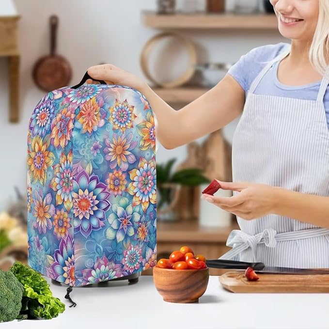 Mandala Flower Blender Dust Cover with Drawstring, Stand Mixer or Coffee Maker Appliance Covers, Anti Fingerprint Polyester Dust Proof Stain Resistant Blender Cover for Kitchen