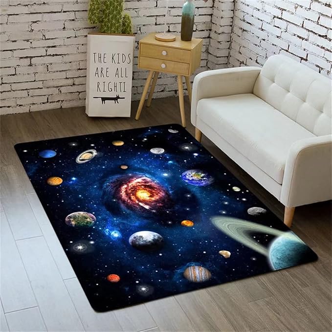 Modern Outer Space Living Room Area Rug Universe Galaxy Planet Large Carpets for Bedroom Non Skid Floor Mats Playmats Soundproofing, 5'×8'