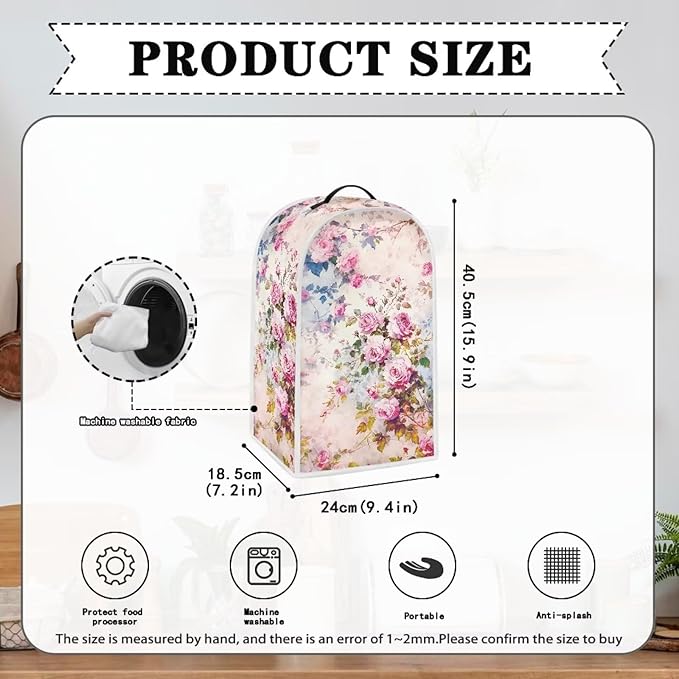 Talayituse Watercolor Rose Flower Print Blender Dust Cover, Fingerprint Protection Cover for Stand Mixer or Coffee Machine, Home Kitchen Appliance Covers for Stain Dust Resistant Supplies