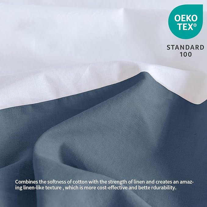 BISELINA French Linen Bed Skirt with Pleated Corner 14-Inch Tailored Drop Natural Flax Cotton Blend Basic Dust Ruffle Soft Cozy Farmhouse Bedding (14" Queen, Basic Navy Blue)