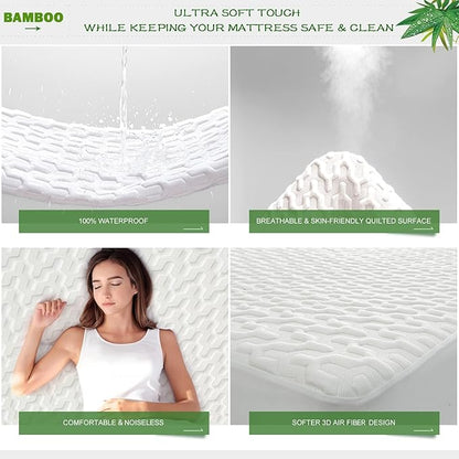GRT Full Size Waterproof Mattress Protector Rayon Bamboo - 3D Air Fiber Cooling Mattress Protector Cover, Breathable Mattress Pad Noiseless 8''-21'' Deep Pocket Machine Washable
