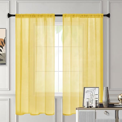 Sheer Curtains 72 Inches Long 2 Panels, Rod Pocket Short Curtain for Kitchen, Bedroom, Cafe Window(Yellow 38" W x 72" L)