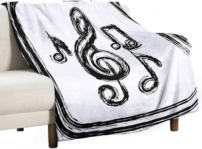 Music Blanket Black Abstract Graffiti Music Note Art Printed Soft Cozy Lightweight Throw Blanket for Kids Girls Boys Women Men Bedroom Living Room Dorm Chair Sofa Travel 50x60in