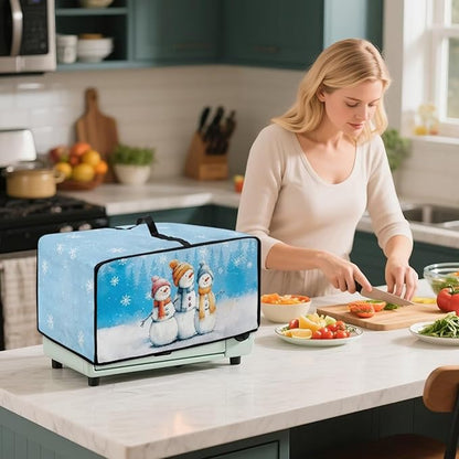 Christmas Air Fryer Toaster Oven Dust Cover Protective Convection Oven Cover with Side Pockets, Decorative Small Kitchen Appliances Protector for Holiday Decor, L, Snowman Snowflake Blue