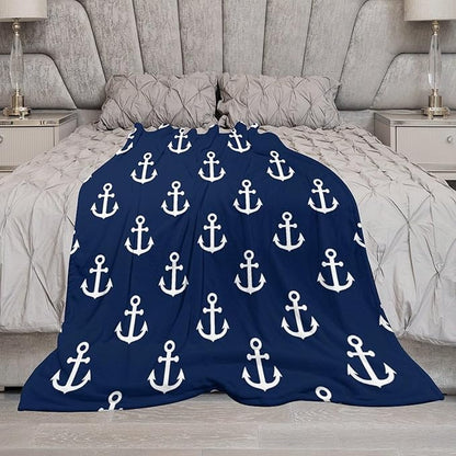 Anchor Blanket Vintage Rustic Ocean Nautical Style Navy Blue White Soft Cozy Lightweight Throw Blanket for Kids Girls Boys Women Men Bedroom Living Room Dorm Chair Sofa Travel 60x80in