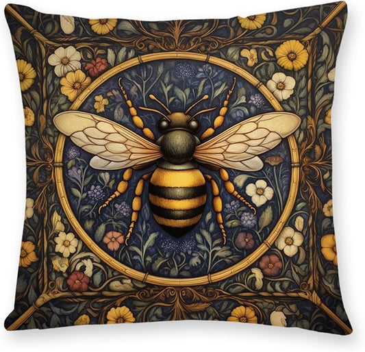 YOU FOUND ME William Morris Abstract Vintage Floral Velvet Butterfly Design Throw Pillow Covers Home Decor, Retro Art Deco Pillowcase Cushion Cover for Bed Sofa Living Room, Square 18x18inch (Bee)