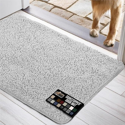 GORILLA GRIP SOAKSTOPPER Dog Door Mat, 70x24 Machine Washable Rug Absorbent Doormat Captures Moisture Mud Dirt, Quick Dry Soft Chenille Entryway Rugs Indoor Entrance Mats for Dog Paws, Light Gray