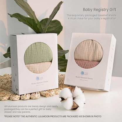lulumoon Baby Muslin Bassinet Sheets: Cotton Bassinet Sheets Neutral for Boys and Girls - Fitted for Oval Rectangle or Hourglass