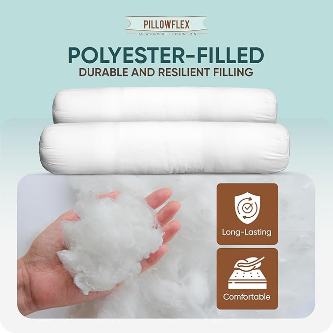 Pillowflex Bolster Pillow (8x50) - Round Roll Pillow Bolster Insert, Plush Polyester-Filled Insert for Decorative Shams, Odorless, Lint and Dust-Free Polyester Filling, No Lumps - (White)