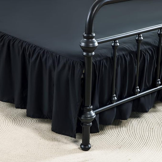 Bed Skirt Twin Size Ruffled Bed Skirt with Split Corners, 14 Inch Drop Dust Ruffle Bed Skirts with Platform, Black