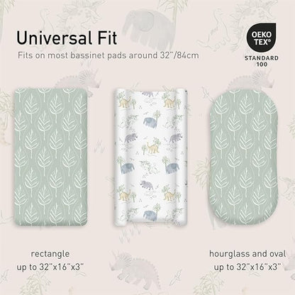 Gllquen Baby Bassinet Sheets Set 2-Pack, Breathable Cozy Bassinet Fitted Sheet Universal Fit Standard Mattress Oval Rectangle Cradle Baby Sheets for Baby Boy Girls Unisex 32"x16"(Elephant)