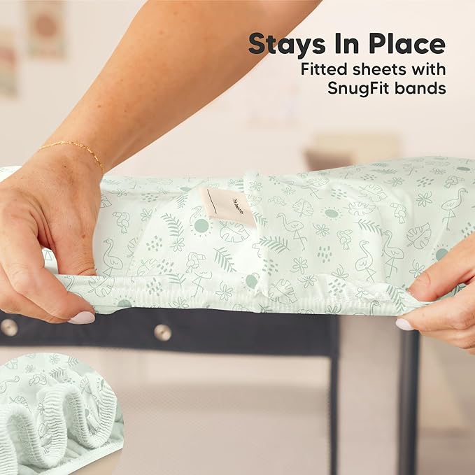 2-Pack Mini Crib Sheets Fitted - 38x26 Pack N Play Sheets for Pack and Play Mattress, Organic Cotton, Soft & Breathable Playard Bedding, Neutral Mini Toddler Bed Cover for Boys, Girls (Tropic Oasis)