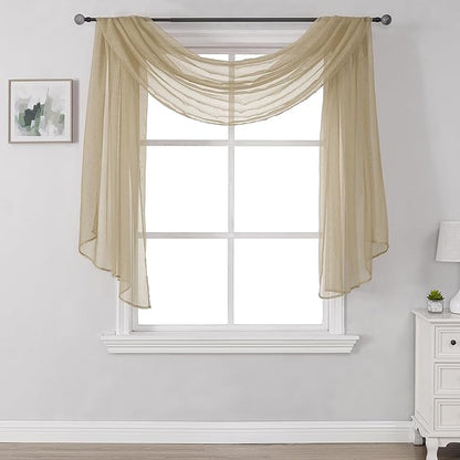 144 Inches Long Window Scarf for Party - Luxury Soft Tan Semi Sheer Curtain Scarf Valance for Wedding (1 Panel,Taupe)