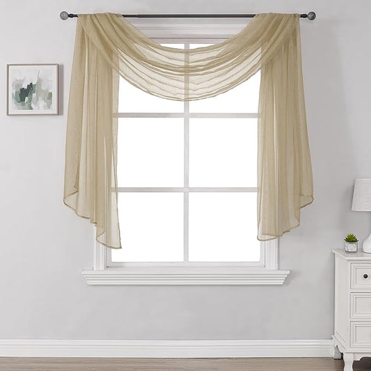 144 Inches Long Window Scarf for Party - Luxury Soft Tan Semi Sheer Curtain Scarf Valance for Wedding (1 Panel,Taupe)