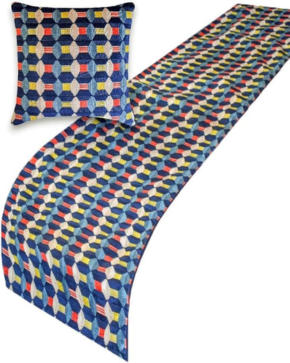The HomeCentric Blue Bed Runner for King/Queen/Twin Velvet Decorative Bed Scarf 53"x18" Bed Runner Without Pillow Cover, Geometric Bed Scarf Bedroom Décor Accent - Blue Patterns