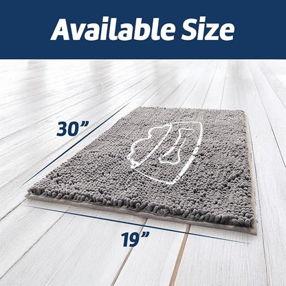 Muddy Mat® Pet Bowl Dog Door Embroidery Mat Super Absorbent Microfiber Indoor Outdoor mat for Muddy Paws, Non-Slip Washable Pet Rug, Quick Dry Chenille Entryway Carpet, Machine Washable – Grey 19”x30”