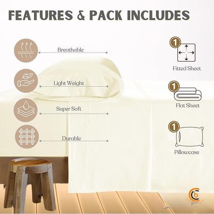 Camping Cot Sheets 31" x 75" - 3 Piece Cot Sheet Set for Bunk Bed - fits Upto 9" Deep Mattress, Perfect for Narrow Twin, Camping Cot, RV Bunk, Guest Beds, Trifold Mattress - Ivory