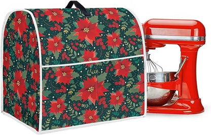 Christmas Stand Mixer Cover Dust Protective Poinsettia Stand Mixer Covers For Kitchen Aid 4.5-5 Quart Mixers Dustproof Cloth Cover for Small Appliance Protector Christmas Decoration