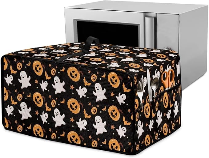 Halloween Toaster Oven Dust Cover Protective Microwave Oven Cover with Pockets Dust-proof Countertop Appliance Protector, Halloween Pumpkin Ghost Bat Star Print, M