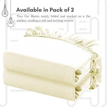 Lukeville's Cot Sheet 25" x 75", Daycare for Cot Size Mattress Sheets Pack of 2 Fitted Narrow Twin/Camp Bunk/Rvs Bunk/Trifold Mattress, Soft and PolyBlend Microfiber Cover for Toddler, Ivory