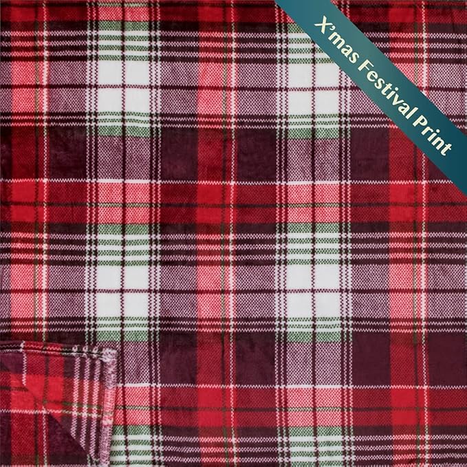 PAVILIA Throw Blanket | Holiday Christmas Red Fleece Blanket | Soft, Plush, Warm Winter Cabin Throw, 50x60 (Red Green Plaid)
