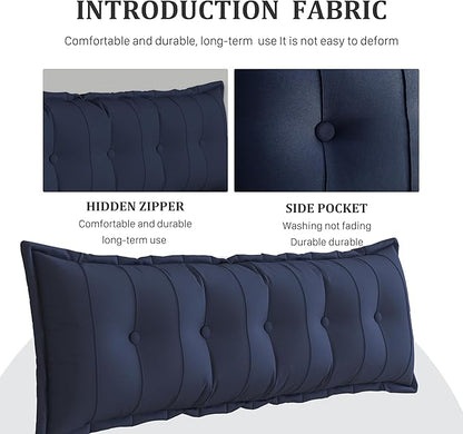 Large Bolster Reading Pillow Full Backrest Positioning Support Pillow Daybed Cushion Headboard Pillows for Bed Bunk Sofa with Removable Cover, Dark Blue, 54x3x20 Inch