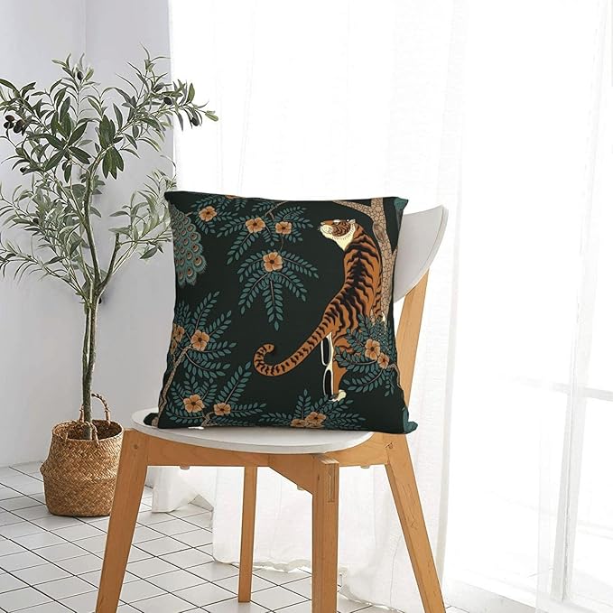 NBFKDO Pillow Cover,Tiger and Peacock (1) Throw Pillow Case Modern Cushion Cover Square Pillowcase Decoration for Sofa Bed Chair Car