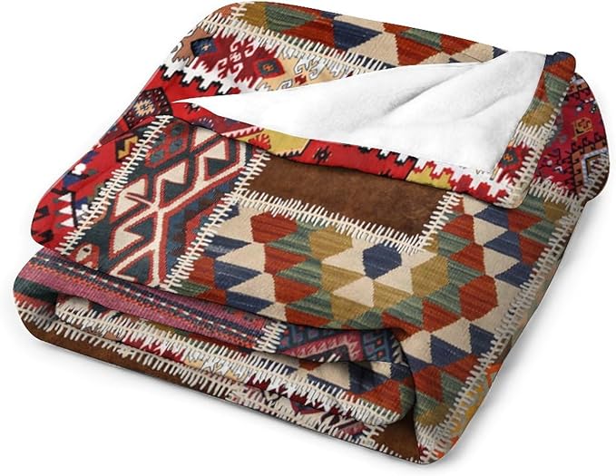 Southwest Aztec Throw Blanket, Native Bohemian Retro Patchwork Traditional Geometric Soft Flannel Blanket Warm Blankets for All Seasons, Bed Couch Sofa 40"x50"